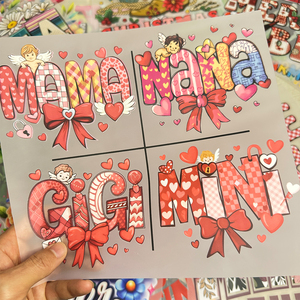 Autocollant thermocollant DTF mini pour la Saint-Valentin, motifs Maman, <span class=keywords><strong>Nana</strong></span>, Gigi, Cupidon, carreaux, cœur, nœud, pour T-shirt familial et décalcomanie DIY pour vêtements - Product Image 1