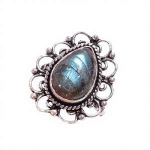 925 Sterling Silver Pear Shape Labradorite Cabochon Classic Unisex Wedding Party <b>Ring</b> Hollow Design <b>Engagement</b> <b>Ring</b> Wholesaler - Product Image 3