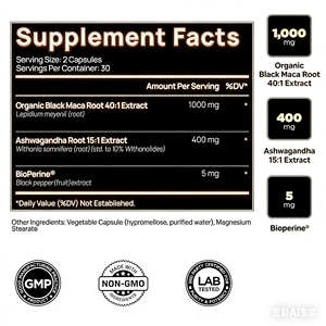 Racine de Maca Noire Bio 40000mg Hommes + Ashwagandha Capsules de Maca Péruvienne Pure 100% pour Adultes Pilules de Santé Reproductive - Product Image 3