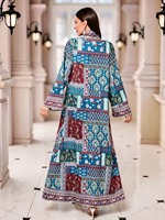 Robe Abaya Élégante Bohème à Motifs Géométriques pour Femme 2026 – Tissu Polyester Longueur Ras du Sol Respirant Col en V pour l'Aïd et les Mariages