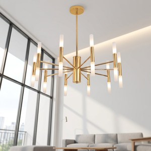 Lustre LED doré avec abat-jour en acrylique, hauteur réglable pour l'éclairage du salon - Product Image 1