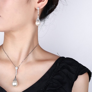 Dainty Eco-friendly Copper Wedding Tassel Pendant <b>Earrings</b> <b>Set</b> Cubic Zirconia 16-14MM Grey Shell Pearl Bridal Jewelry <b>Set</b> - Product Image 6