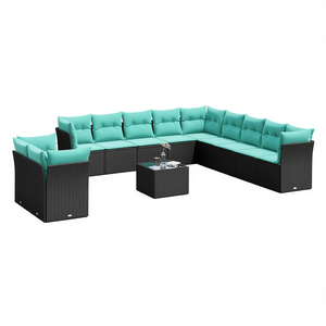 Conjunto de Sofás Modernos para Patio Exterior, 12 Personas, Ratán Sintético Negro con Cojines, Diseño Contemporáneo, Colección de Muebles Elegantes - Product Image 1