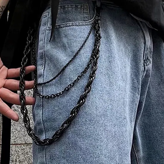 Hip Hop Costume Kit Trousers Decorative Long Chain Brooch Pin With Hang Chain Punk Rock Pants Jean Metal Wallet Chain