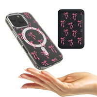 Coque transparente magnétique couleur cerise + sac pour cartes Convient pour iPhone 16 15 14 13 12 Pro Max TPU + PC Back Cover