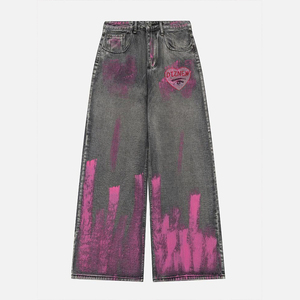 DiZNEW Jeans lavados macacos con botones de encaje, decoraciones con borlas, jeans ajustados lavados con características transpirables - Product Image 3