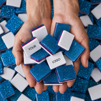 Logo Kustom Biru Berkilau 3 Lapisan Ubin Mahjong Resin Set Mahjong Amerika yang Dipersonalisasi Permainan Meja Santai untuk Pertemuan Keluarga.
