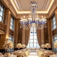 Lustre vintage en cristal bleu, lampe suspendue d'art de luxe pour mariage, salle de banquet, hôtel, décoration intérieure