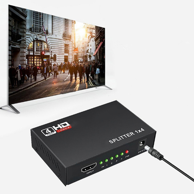 1 X 4 HDM-compatible Splitter Converter 1 in 4 Out HD 1.4 Splitter Amplifier HDCP 1080P Dual Display for HDTV DV PS3 Xbo X
