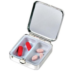 Organizador de Pastillas Semanal Portátil, Pastillero de Aluminio Hueco con Espejo, Pastillero Metálico Portátil - Product Image 1