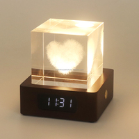 Lampe d'horloge RGB rechargeable, boule de cristal, veilleuse pour enfants, lampe de chevet LED, lumière de nuit en bois à piles pour chambre à coucher