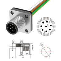 Connecteur aviation à bride M12 Westsaim, mâle/femelle, étanche IP68/IP67, 8 broches, 2A, plaqué or, 30V, 24AWG, pour capteur Litz