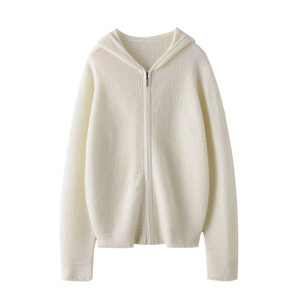 Cárdigan de Cachemira con cremallera para <span class=keywords><strong>mujer</strong></span> <span class=keywords><strong>al</strong></span> <span class=keywords><strong>por</strong></span> <span class=keywords><strong>mayor</strong></span>, cárdigan de punto de manga larga informal personalizado con capucha, suéter para primavera y otoño - Product Image 2