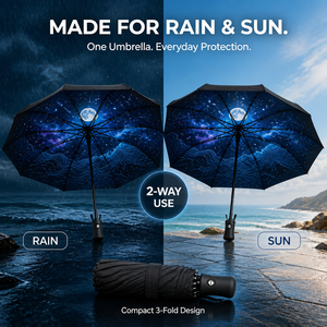 Parapluie pliant automatique vintage chinois en nylon, coupe-vent, imperméable, double toit, compact, idéal pour les voyages, cadeau - Product Image 1