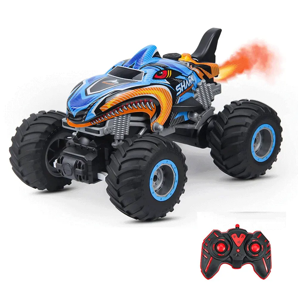 Hot Sale RC Shark Stunt Car Toy With Light And Music Spray 2.4G Remote Control Shark Car Kids Radio Control Truck Toys