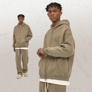 Sudadera con capucha de nuevo estilo con hombros caídos, cremallera, logotipo personalizado, extragrande, gruesa, con estampado puff, 100% algodón - Product Image 2