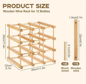 Offre Spéciale 12 bouteilles casier à vin modulaire Design moderne panneau en bois massif avec épingles naturelles étagère de rangement empilable - Product Image 2