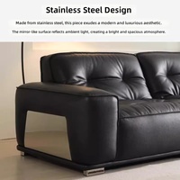 Ensemble de canapés Timberight de style rétro vintage de luxe italien en cuir véritable noir, forme droite, pour salon