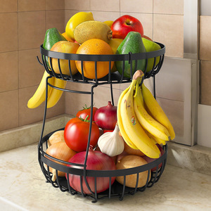 Cesta Redonda de Dos Niveles para Frutas, Cesta Desmontable para Almacenamiento de Verduras en la Encimera de la Cocina, Diseño Moderno - Product Image 1