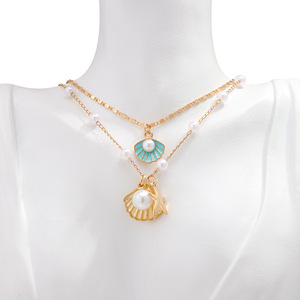 ชุดสร้อยคอไข่มุกเทียมเปลือกหอยสุดเก๋พร้อมจี้ปลาดาวโทนสีทองคำขาวหลายชั้นของขวัญเครื่องประดับแฟชั่น - Product Image 2