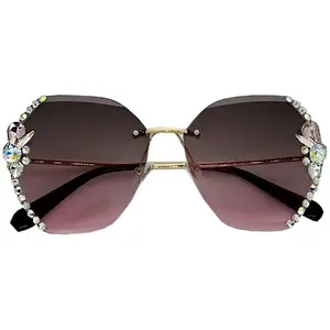 1pc Luxury Chunky Rhinestone Encrusted Oversized Round Frame Sunglasses,  Handmade, Trendy And Sun-blocking