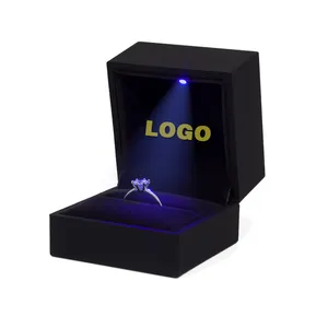 Luxury black custom jewelry box LED light ring box set Velvet Necklace Jade Bracelet Earring Jewelry packaging box wholesale