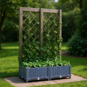 Jardinière en polypropylène bleu gris, grande taille, design élégant pour pots de fleurs d'extérieur, style minimaliste - Product Image 2