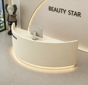 Arc Shaped <b>Reception</b> <b>Desk</b> Curved Front Counter Modern Check Out Table for Beauty <b>Salon</b> Clinic Lobby - Product Image 5