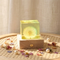 Lampe de nuit LED 3D en résine en forme de pissenlit, cube carré, alimentée par piles, rechargeable par USB, avec base en bois, lampe de bureau créative pour salon et maison