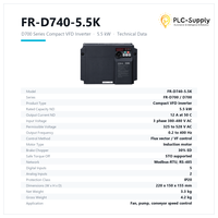 Variateur de fréquence FR-D740-5.5K Série D700 5,5 kW 12 A Triphasé 380-480 V avec Modbus RTU intégré STO IP20 pour moteur à induction