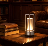 Mini lanterne vintage sans fil à LED, commande tactile, cadre en aluminium, abat-jour en acrylique, rechargeable, pour chambre à coucher, table basse, ambiance lumineuse