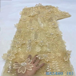 High Quality Premium Lace <strong>Fabric</strong> 3D <strong>Flower</strong> Lace With Beads and Pearls Mesh 3D Lace With High End <strong>Embellishments</strong> - Product Image 5