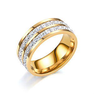 Anello di <span class=keywords><strong>Design</strong></span> Lussuoso in Acciaio Inossidabile in 3 Colori, Anello in Acciaio Inossidabile Placcato Oro 18K con Zirconi Incastonati, Regalo per Donne - Product Image 6