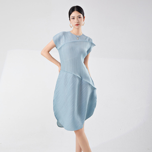 Nouvelle Robe Plissée Miyake pour Femme 2026, Longueur Genou, Coupe Cocon, Panneau Diagonal Asymétrique, Style Lanterne Architecturale - Product Image 6
