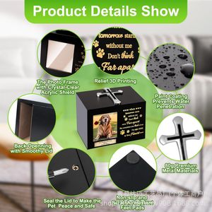 Wooden Pet <b>Urn</b> With Photo Frame 18x12.5x12.7cm Cross Decorated Cremation Memorial Box For Dog <b>Cat</b> Funeral - Product Image 5