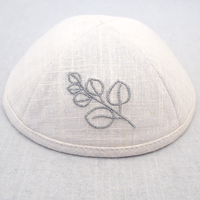 Kipá de Lino TopKipot con Bordado de Hojas, Gorro Judío Personalizable, Sombrero Hebreo, Cubrecabeza Judío, Kipás al por Mayor para Regalo