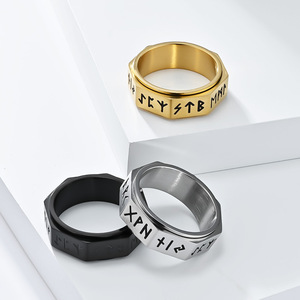 Minimalist Unisex Nordic Viking Letter Titanium Steel Rotating <b>Ring</b> For Men Index Finger Jewelry Geometric Shape Gift - Product Image 2