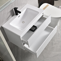 Meuble-lavabo mural moderne avec vasque en céramique, égouttoir en acier inoxydable et miroir LED intelligent inclus