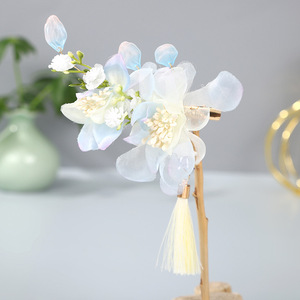 Nouveaux accessoires de coiffure Hanfu faits à la main pour femmes et enfants 2023, épingles à cheveux de style ancien avec pompons bleu clair et cheveux - Product Image 3