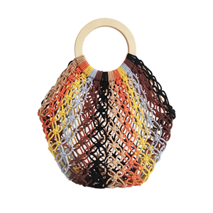 Petit sac seau pour femme, en coton tressé à la main, motif de bonbons colorés, fermeture ouverte, vacances à la plage, bord de mer, été - Product Image 1