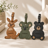 Étiquette de bagage personnalisée en cuir PU durable avec animaux australiens en relief (Kangourou, Koala, Ours) – Cadeau de voyage, accessoires de golf