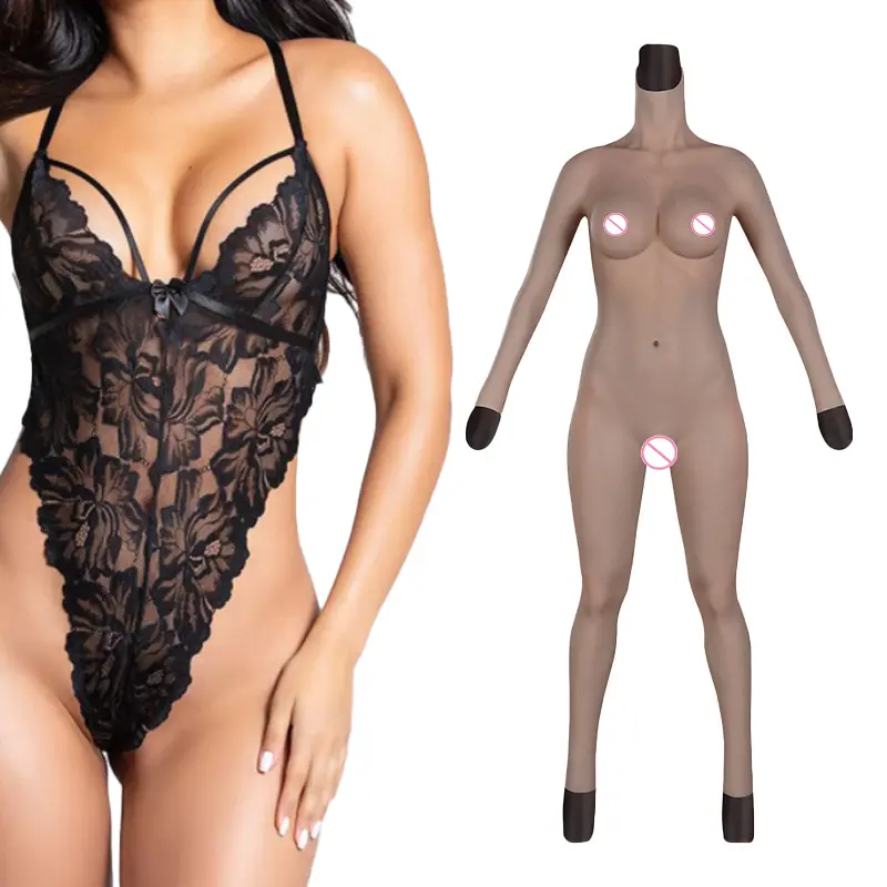 Eta Silikon Brüste Platte gefälschte Vagina Bodysuit männlich bis weiblich Trans Silikon Ganzkörper anzug E Cup Latex Transgender Body Suit