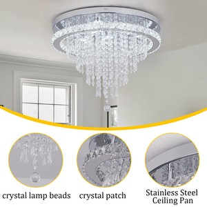Plafonniers LED encastrés en acier inoxydable, luminaires modernes en cristal suspendus, à intensité variable, changeant de couleur (3 couleurs), pour salon - Product Image 4