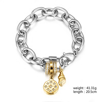 Bracelet à breloques en acier inoxydable unisexe avec impression créative, perle de barillet en or, accessoires à la mode pour hommes et femmes