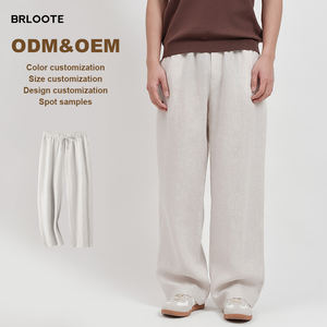 BRLOOTE Pantalones de <span class=keywords><strong>Lino</strong></span> 100% para Hombre, Pantalones Casuales, Pantalones Holgados, Pantalones Deportivos, Pantalones Esenciales de Verano con Cordón Ajustable, Pantalones Rectos - Product Image 2