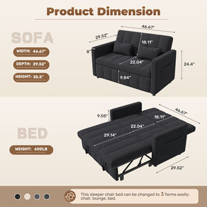 Canapé-lit convertible moderne 3-en-1 avec rangement et dossier réglable sur 5 niveaux pour salon, bureau à domicile, chambre à coucher - Product Image 6