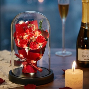 Hot Sale Soap Flowers Acrylic/Glass Cover Led for Valentine's Day Gift <b>Artificial</b> Soap Rose <b>Bouquet</b> in Glass Dome - Product Image 1