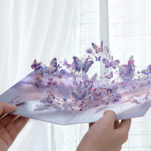 Elegante biglietto 3D con farfalla viola - Biglietto di auguri <span class=keywords><strong>pop</strong></span>-up olografico scintillante - Regalo artistico di benedizione per mamma, amica, insegnante - Product Image 1