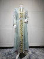 Ensemble deux pièces Abaya pour femme R-569, style turc, en dentelle de luxe de Dubaï, longueur cheville, taille haute, ODM