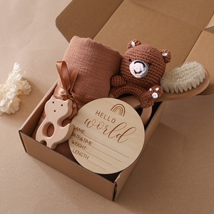 Kaiyue personalizza la pietra miliare del neonato all'uncinetto cucciolo di orso sonaglio animale in legno da bagno dentizione massaggiagengive animali doccia regalo Set di giocattoli - Product Image 1